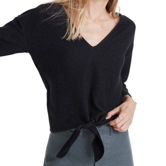 Madewell Tops - Madewell Texture & Thread Black Tie Front Top